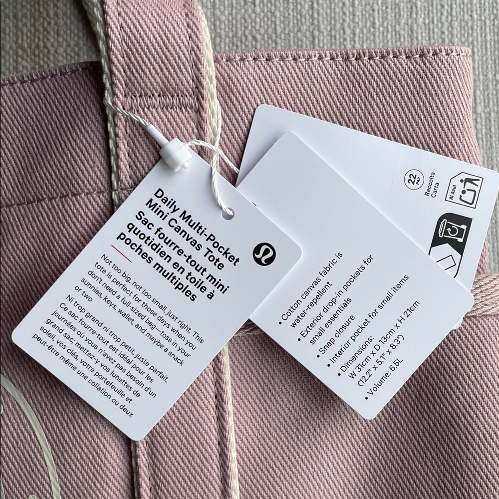 Lululemon Daily Multi-Pocket Mini Canvas Tote Bag 6.5L - mink berry light ivory - Picture 3 of 15
